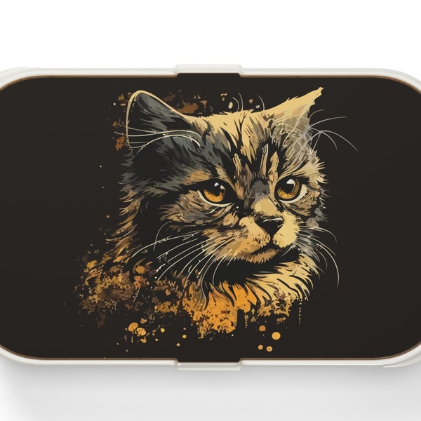 Bento Lunch Box, cat artwork, kitty portrait, cute kitten food container for men women, accesories included, microwave safe