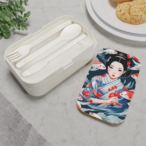 Japanese girl in kimono surrounded by fish, Bento Lunch Box for adults