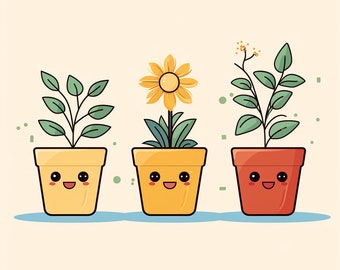 Kids Coloring Book: Cute Plant Friends, Kawaii Coloring Pages, Chibi Plant Coloring Book For Kids Digital Download