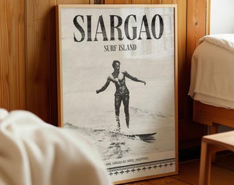 Pôster vintage de surfe de Siargao: pôster de viagem das Filipinas, download digital.