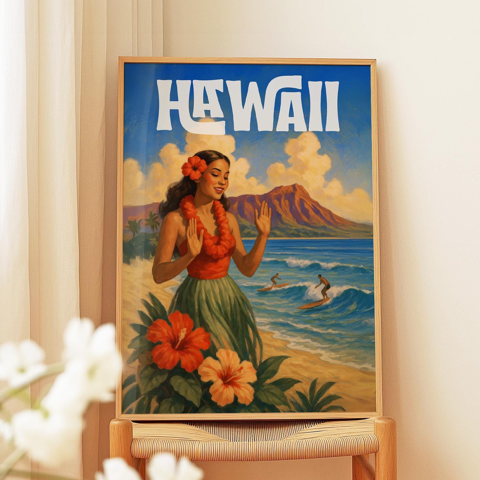フラダンス　ハワイ　絵画　絵　水彩画　インテリア　ポスター aloha フラダンス 絵