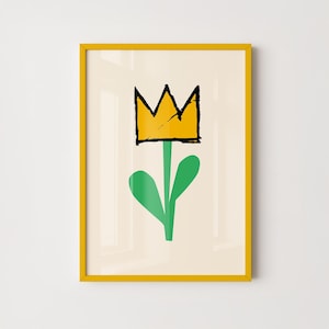 Crown Flower Art Print, Abstract Floral Wall Art, Modern Botanical Print, Pop Art Wall Decor, Street Art Style Print, Graffiti Wall Art