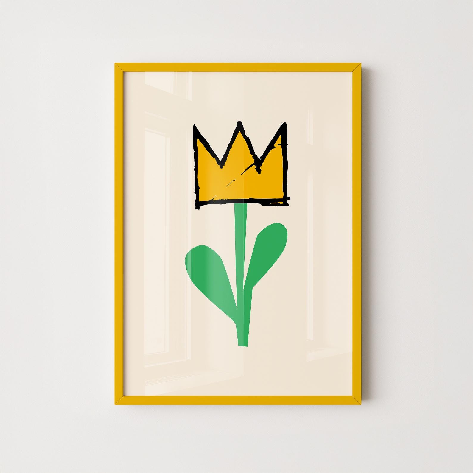 Crown Flower Art Print, Abstract Floral Wall Art, Modern Botanical Print, Pop Art Wall Decor, Street Art Style Print, Graffiti Wall Art
