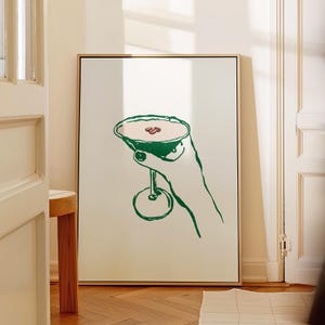 Espresso martini kunst aan de muur, handgetekende kunstprint, trendy barwagen print, girly cocktail poster, keuken muurkunst, digitale download