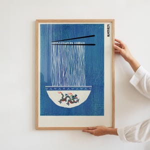 Ramen Poster, Japanische Nudeln Poster, Essen Poster, Vintage Japanische Küchenkunst, koreanisches Essen Poster, Japandi Wandkunst, Asiatische Drachen Kunst