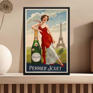Vintage Champagne Art Print, Perrier Jouet Poster, Art Deco Wall Decor, French Advertising Print, Digital Download