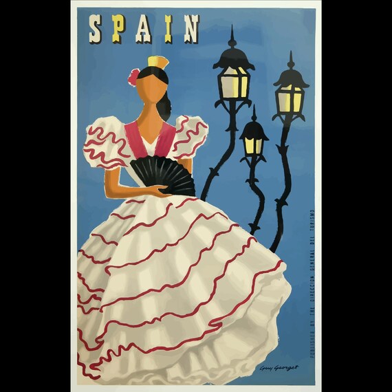Vintage Spain Travel Poster Digital Download, Flamenco Dancer Wall Art, Retro Spanish Decor Print