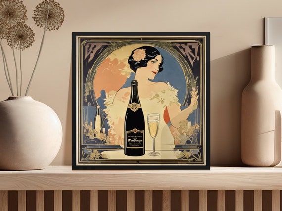 Vintage Art Deco Champagne Poster: Elegant French Advertisement