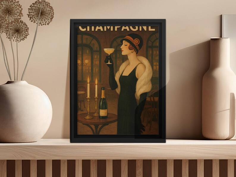Vintage Champagne Art Deco Poster: 1920s Flapper Print (digital ...