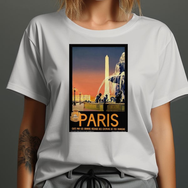 Vintage Paris Travel Poster T-Shirt, Classic French Art, Retro Parisian Monument Graphic Tee, Unisex Fashion