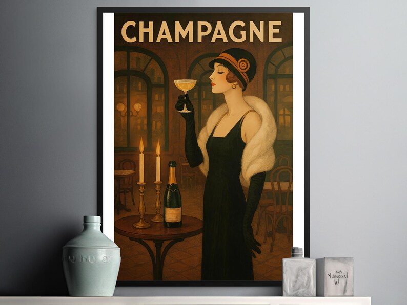 Vintage Champagne Art Deco Poster: 1920s Flapper Print (digital ...