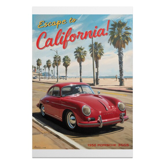 1956 Porsche 356S Art Print: California Travel Poster (digital