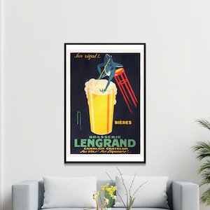 Cartel vintage de cerveza francesa: Anuncio del Frog Bar (Descarga digital)