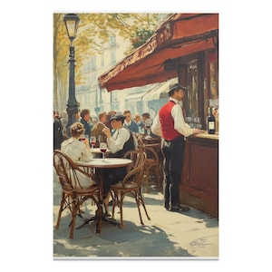 Vintage Parisian Cafe Scene Art Print: Retro French Bistro (Digital Download)
