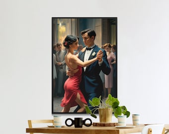 Vintage Tango Art Print: Romantic Couple Dancing (Digital Download)