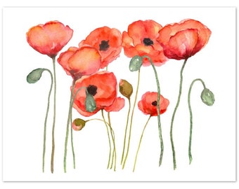 Watercolor Red Poppies:  Flower Wall Art for Your Home