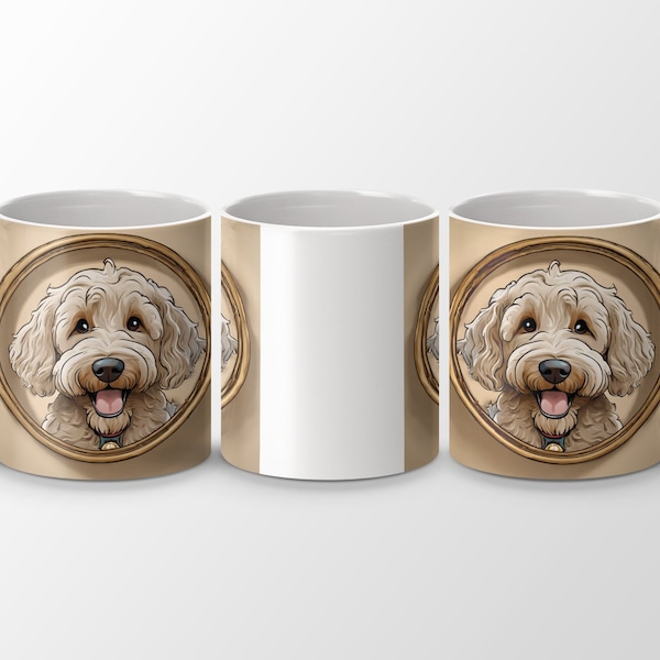 Cute Goldendoodle Dog Portrait Mug, Adorable Cartoon Puppy Coffee Cup, Perfect Gift for Pet Lovers, Unique Animal Art Mug