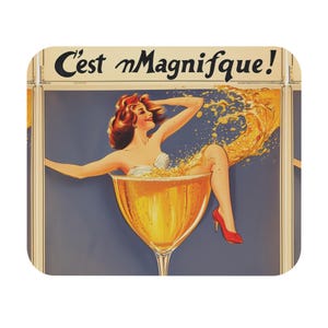 Vintage Champagne Poster Mouse Pad - Art Deco Desk Mat Roaring 20s Office Decor, Gaming Pad, Stylish Retro Mousepad