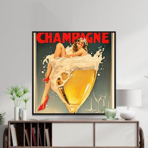 Vintage Champagne Poster: Retro Bar Decor Art Print
