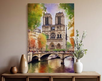 Paris Notre Dame Watercolor Print: Cityscape Wall Art (Digital Download)