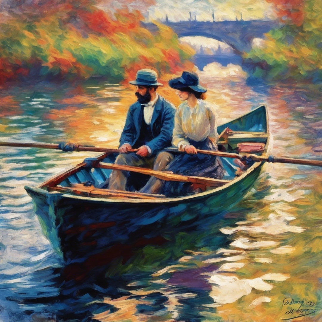 Impressionist Art Couple Boating Vintage Style Digital Download ...