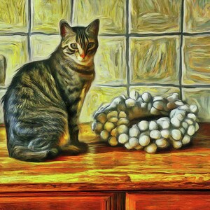 Cat Art Print: Illustrated Cat on Counter (Digital Download)
