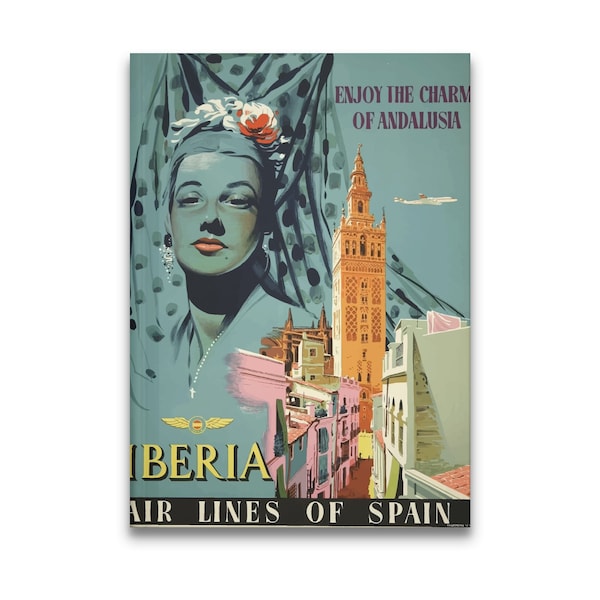 Vintage Iberia Airlines Spain Andalusia Poster Journal, Travel-Inspired Writing Notebook, Unique Gift Idea