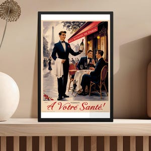 Vintage Französischer Wein Cafe Poster: Pariser Retro Kunst (Digitaler Download)