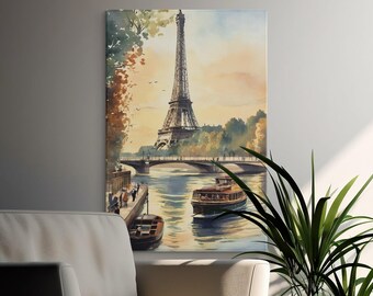 Vintage Eiffel Tower Watercolor Art Print: Parisian Landscape (Digital Download)