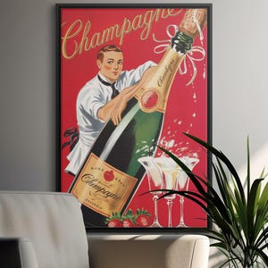 Vintage Champagner Poster: Französischer Wein Küchen Kunst (Digitaler Download)