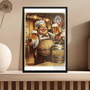 Bar Poster, Beer Poster, Vintage Octoberfest Digital Poster, Beer Lover Art Print, Retro Bar Decor, Bavarian Chef Illustration, Pub Wall Art