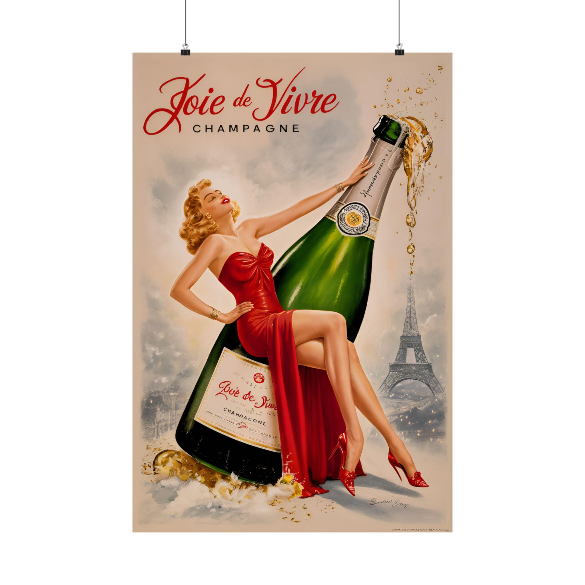 ヴィンテージシャンパンポスター：パリの貴婦人、1940年代のレトロな