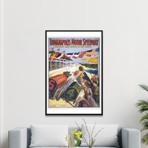 Indianapolis Motor Speedway Wall Art, Vintage Racing Poster, Digital Download Print, Home Decor, Classic Cars, Racing Memorabilia