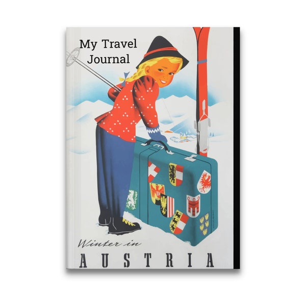 Vintage Austria Winter Travel Poster Journal, Ski Holiday Theme, Lined Writing Notebook, Unique Gift Idea