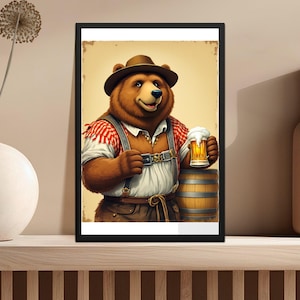 Beer Drinking Bear Art Print: Whimsical Bar Decor (Digital Download)
