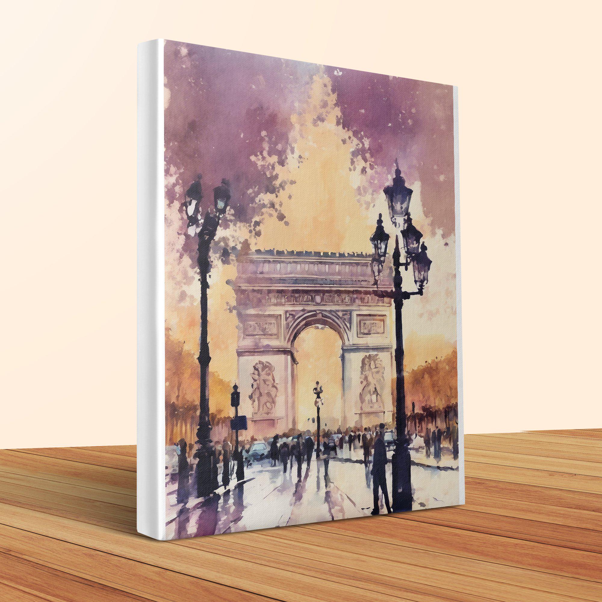 パリ凱旋門の水彩画：ヴィンテージの街並み（デジタルダウンロード