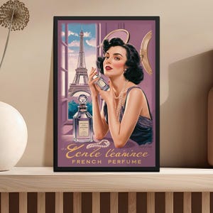 Vintage French Perfume Print, Paris Art Deco Wall Decor, Retro Glamour Artwork, Eiffel Tower Poster, Perfume Ad Art, Printable