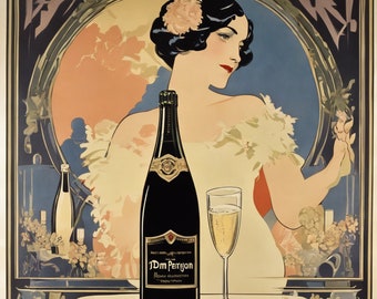 Vintage Art Deco Champagne Poster: Elegant French Advertisement