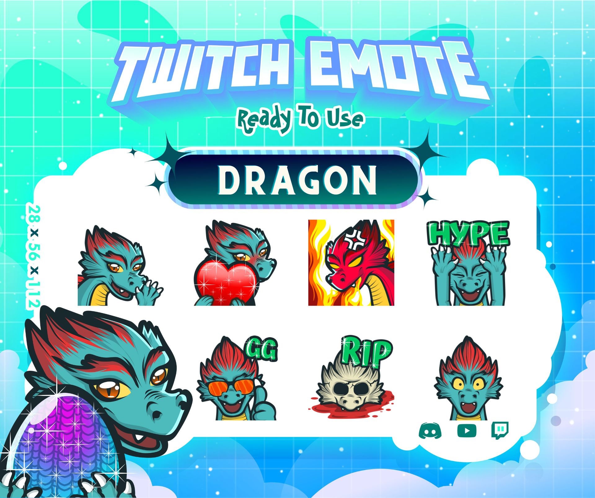 Dragon Twitch Emotes 8 Dragon Emotes Emote Bundle Hype Etsy
