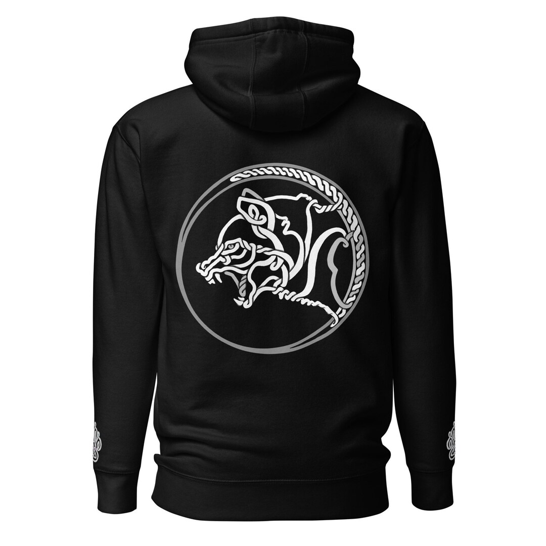 Wolf Celtic Knot Hoodie Embroidered Wolf on the Front Paws on the