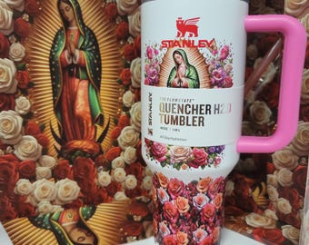 Stanley x LoveShackFancy Virgen de Guadalupe 40oz Quencher H2.0 Tumbler Pink Floral Cup