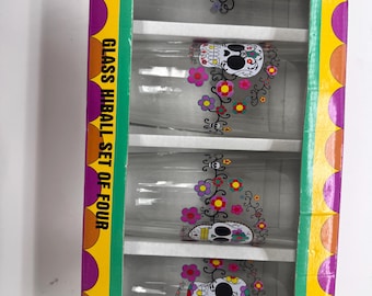 Sugar Skulls Glass Hiball Set of 4 – Day of the Dead Drinking Glasses