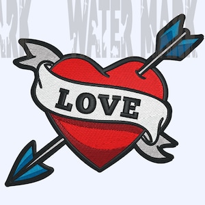 TATTOO LOVE HEART Digital Embroidery Design for  Machine Embroidery - dst, exp, dst, pes, pec, sew, jef, pcs, csd, xxx, nas, emd, vip