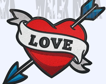 TATTOO LOVE HEART Digital Embroidery Design for  Machine Embroidery - dst, exp, dst, pes, pec, sew, jef, pcs, csd, xxx, nas, emd, vip