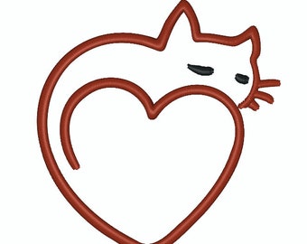 Heart Cat Embroidery Design for Machine Embroidery- dst, exp, dst, pes, pec, sew, jef, pcs, csd, xxx, emd, vip, jef - more