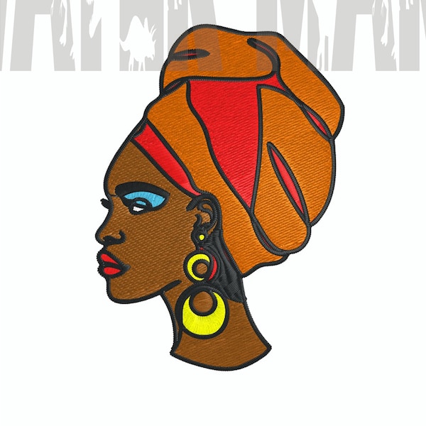 Woman in Head Wrap Digital Embroidery Design for  Machine Embroidery - dst, exp, dst, pes, pec, sew, jef, pcs, csd, xxx, nas, emd, vip, pcm