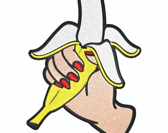 Diseño de plátano bordado a mano: Arte de frutas divertido (Descarga digital)