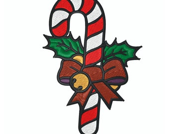 Candy Cane and Bells Machine Embroidery Design (Digital Download)