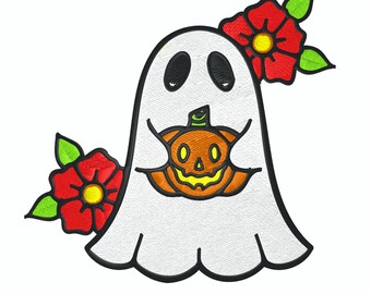 Tattoo Ghost Embroidery Design – Halloween Pumpkin (Digital Download)