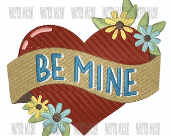 Be Mine Heart Embroidery Design – Floral Machine Embroidery (Digital Download)